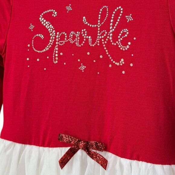 Zunie Girls Long Sleeve Sparkle Red & White Tulle Christmas Party Dress. 6. NEW. - Picture 2 of 7